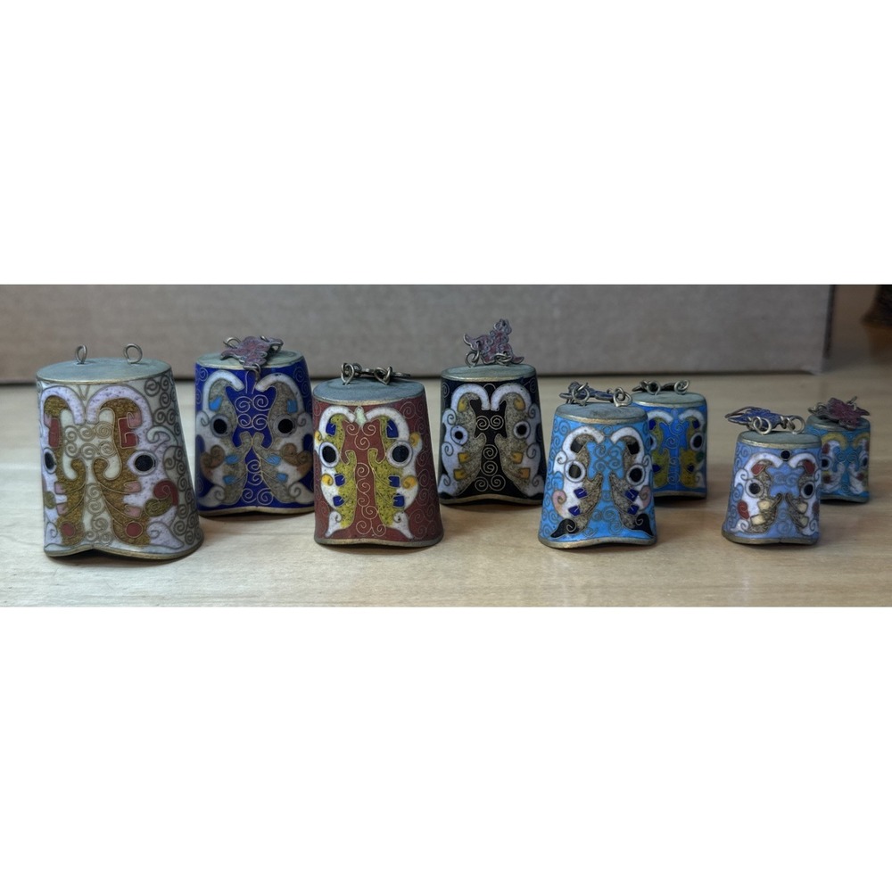 VINTAGE Chinese Brass CLOISONNÉ Enamel Chime Music Meditation Bells Replacements